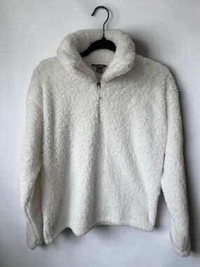Eddie Bauer Sherpa Fleece Pullover Womens Medium Ivory 1/4 Zip Cozy Soft